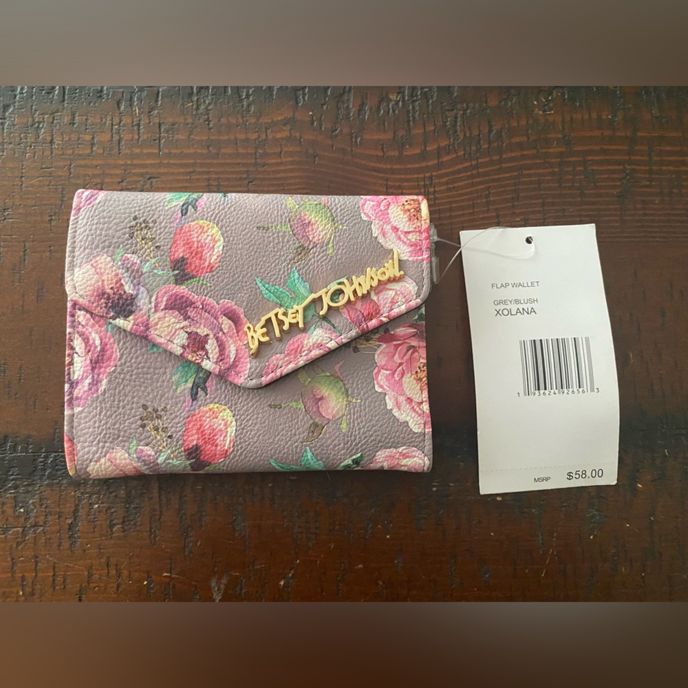 Betsey Johnson grey blush XOLANA floral rose WALLET BNWT $58 - Picture 5 of 11
